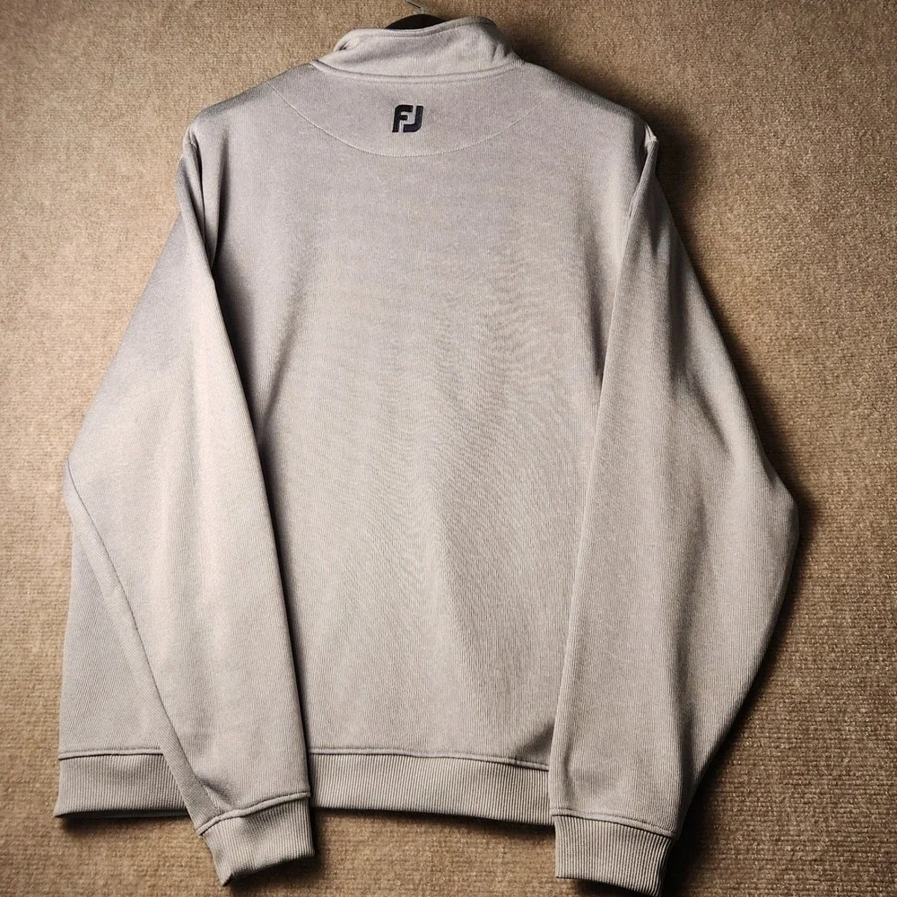FootJoy Full Zip Sweater Mens L Gray Navy Striped Interlachen Country Club Golf